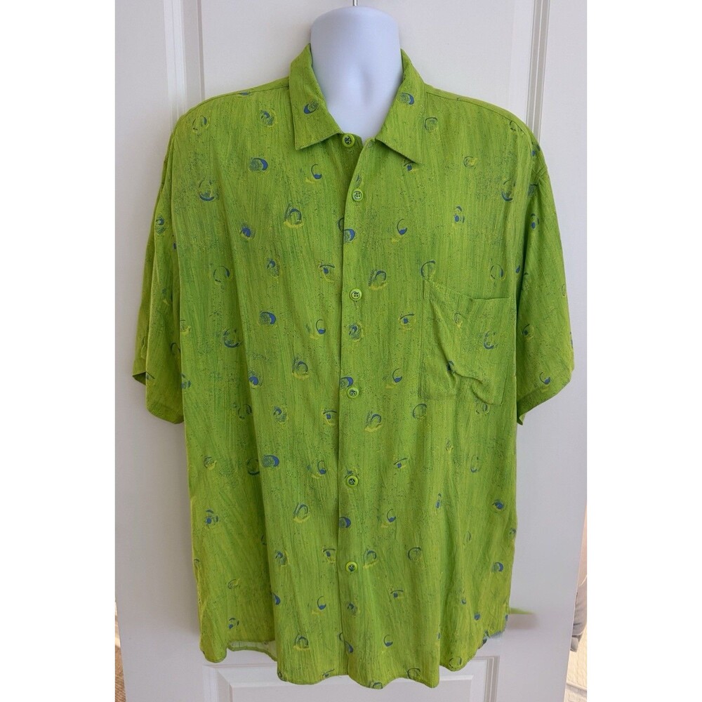 Jams World Vintage Men’s Hawaiian Aloha Short Sleeve Shirt, XL, “Green Thumb”